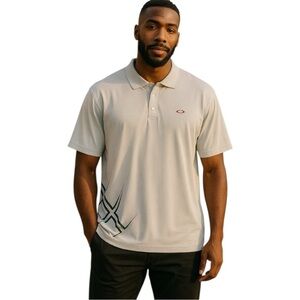 Oakley Polo Shirt Tan Sz XXL Short Sleeve Graphic Embroidered Logo Relaxed Fit
